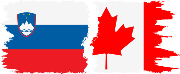 Canada and Slovenia grunge flags connection, vector