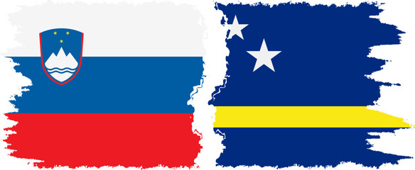 Curacao and Slovenia grunge flags connection, vector