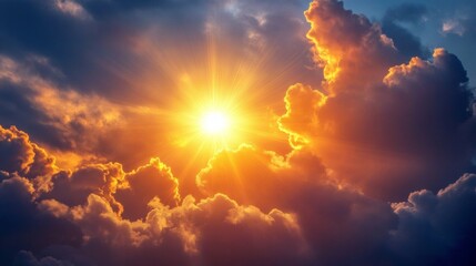 Fototapeta premium The sun is shining through the clouds, creating a beautiful and serene scene