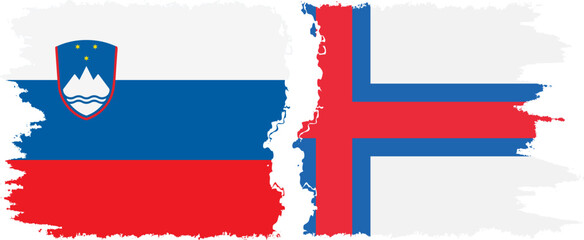 Faroe Islands and Slovenia grunge flags connection, vector