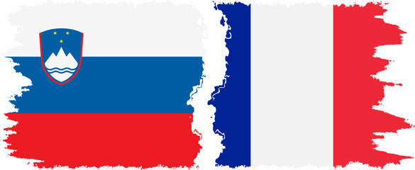 France and Slovenia grunge flags connection, vector