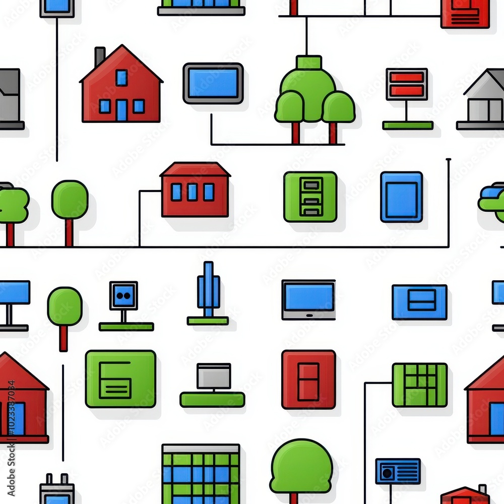 Poster abstract minimalist tech interface design elements, seamless pattern