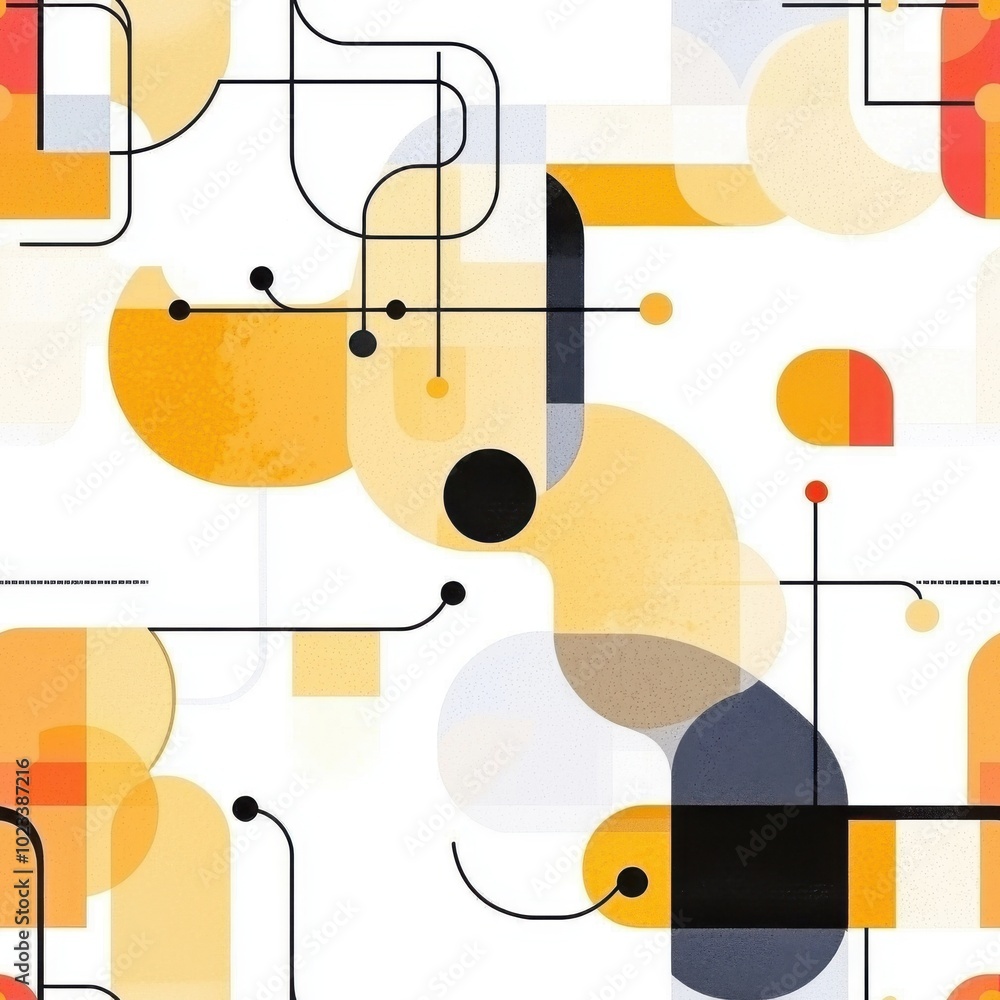 Poster abstract minimalist tech design with flowing nodes, seamless pattern