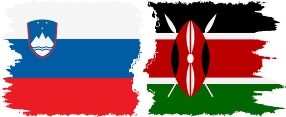 Kenya and Slovenia grunge flags connection, vector