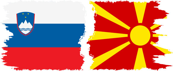 Northern Macedonia and Slovenia grunge flags connection, vector