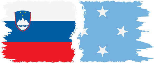 Federated States of Micronesia and Slovenia grunge flags connection, vector