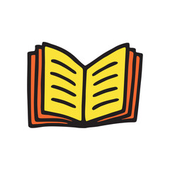 Doodle book icon handdrawn with thin line and colored with colorful blobs. Hardcover literature symbol. PNG isolated on transparent background and vector illustration