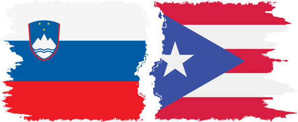 Puerto Rico and Slovenia grunge flags connection, vector