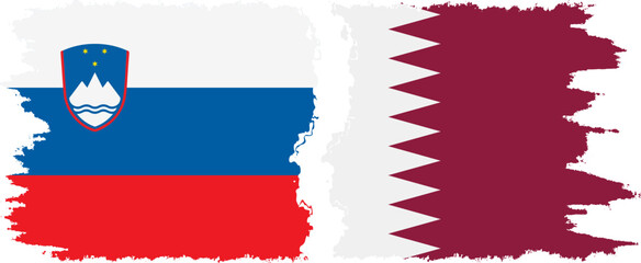 Qatar and Slovenia grunge flags connection, vector