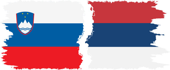 Serbia and Slovenia grunge flags connection, vector