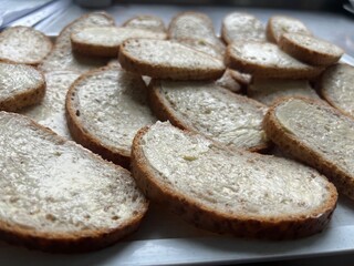 smeared bread Slices school common table