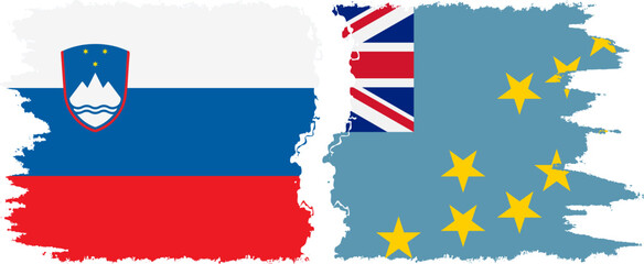 Tuvalu and Slovenia grunge flags connection, vector