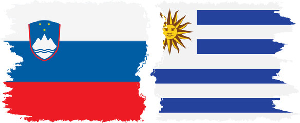 Uruguay and Slovenia grunge flags connection, vector