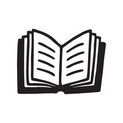 Doodle book icon handdrawn with ink pen. Knowledge and education symbol painted in grunge freehand style. PNG isolated on transparent background and vector illustration