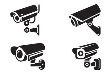 Silhouette CCTV Surveillance Camera Icon Set in Vector Format