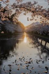 弘前城の夕桜／青森県