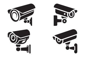 CCTV Camera Symbol Collection Black Silhouette Vector