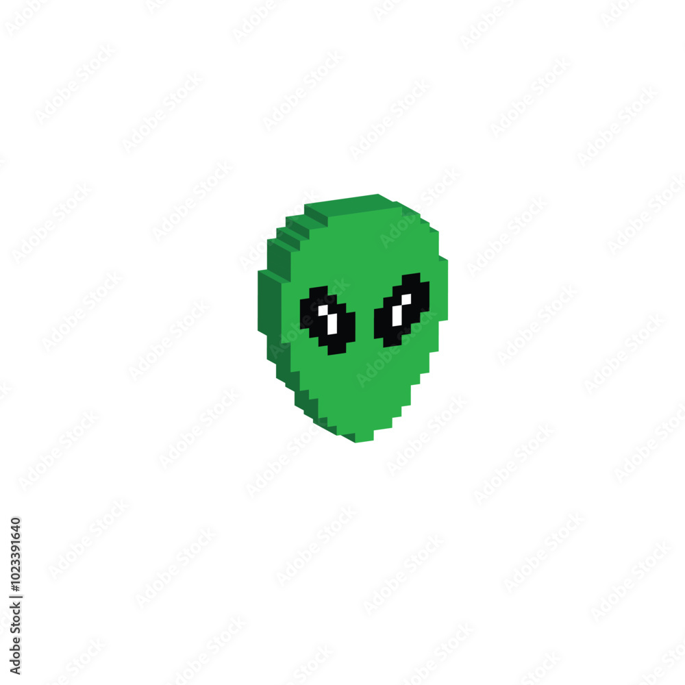 Poster isometric 3d pixel alien icon pixel ar tufo icon vector element for 8 bit game