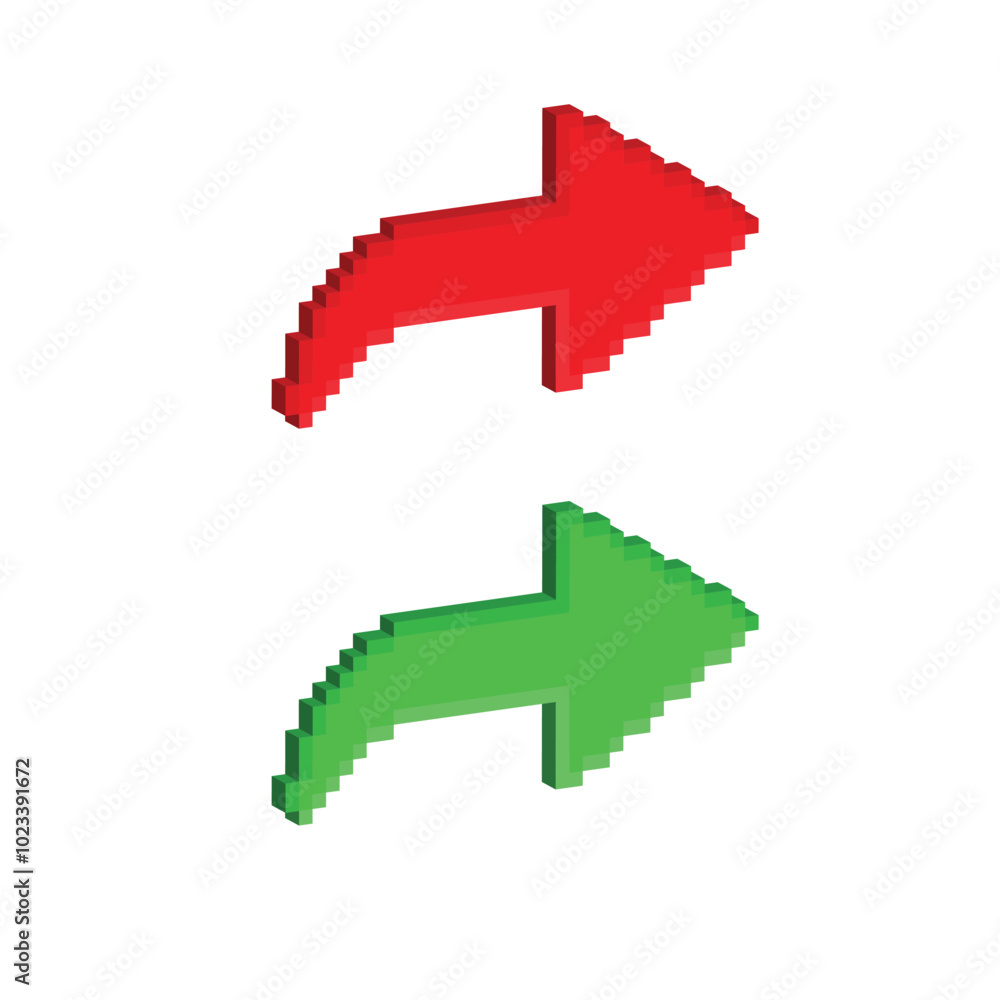 Poster isometric 3d arrow pixel art icon vector 8 bit game