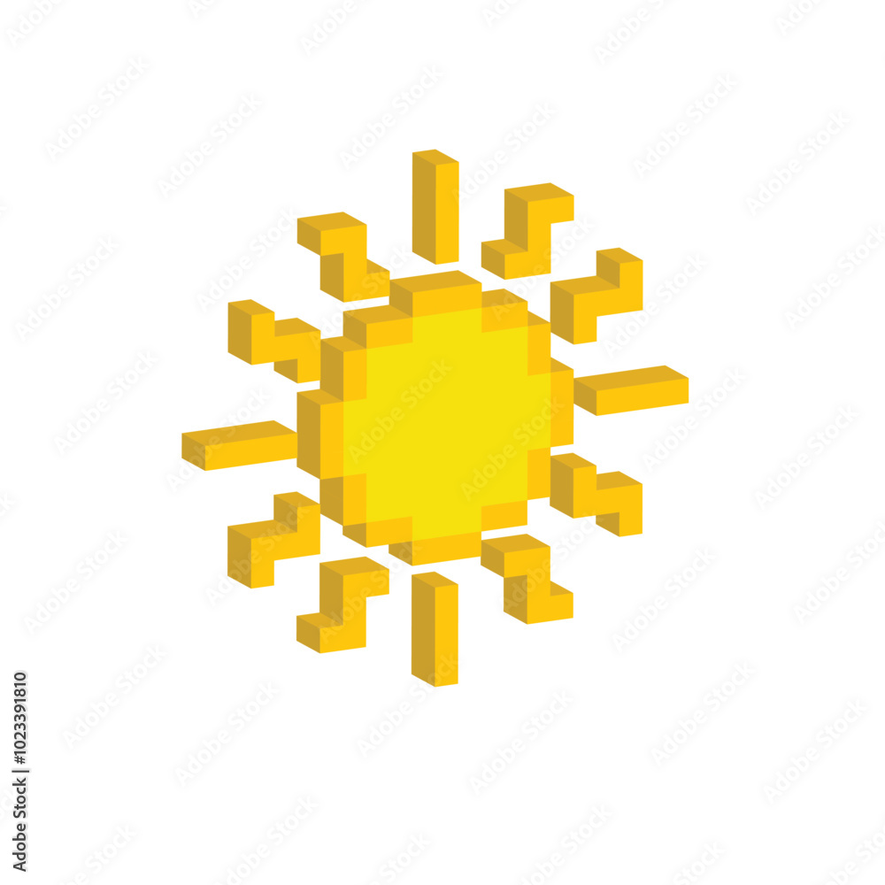 Poster isometric 3d pixel sun icon weather pixel art icon vector element for 8 bit game