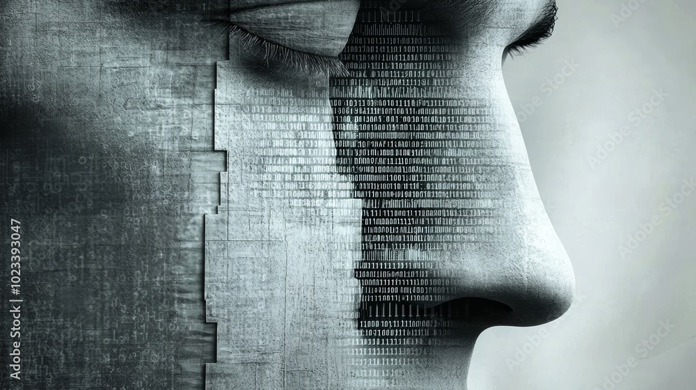 Poster binary code human face abstract technology concept