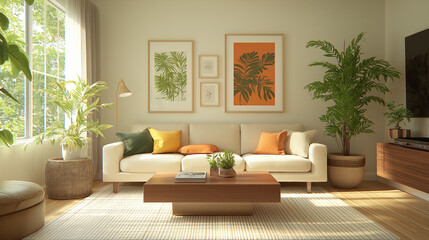 Tiny Modern Living Room warm light Indoor Plant