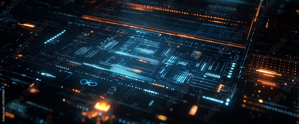 Poster Digital dynamic wallpaper, technology background. Futuristic circuit board background. 3D rendering.