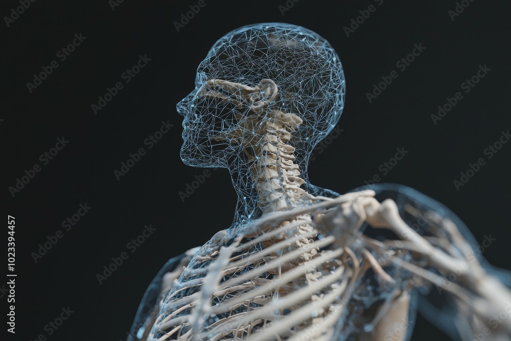 Aufkleber analyzing human anatomy on futuristic touch screen interface showing bones, organs. concept: medical