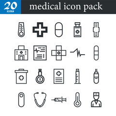 Medical icon pack with healthcare symbols and instruments