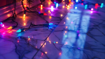 Colorful LED Lights on Reflective Surface Background