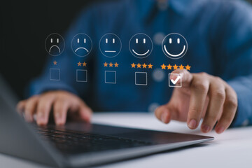 User give rating to service experience on online application, Customer review satisfaction feedback survey concept, Customer can evaluate quality of service leading to reputation ranking of business.