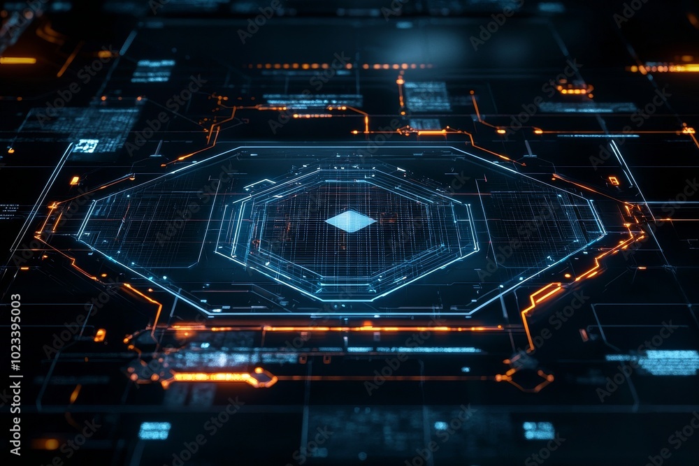 Poster An abstract background with glowing hexagons. An illustration using futuristic technology honeycombs.