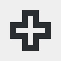 Medical cross icon in minimalist black outline for healthcare and emergency designs