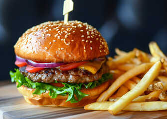 hamburger and fries