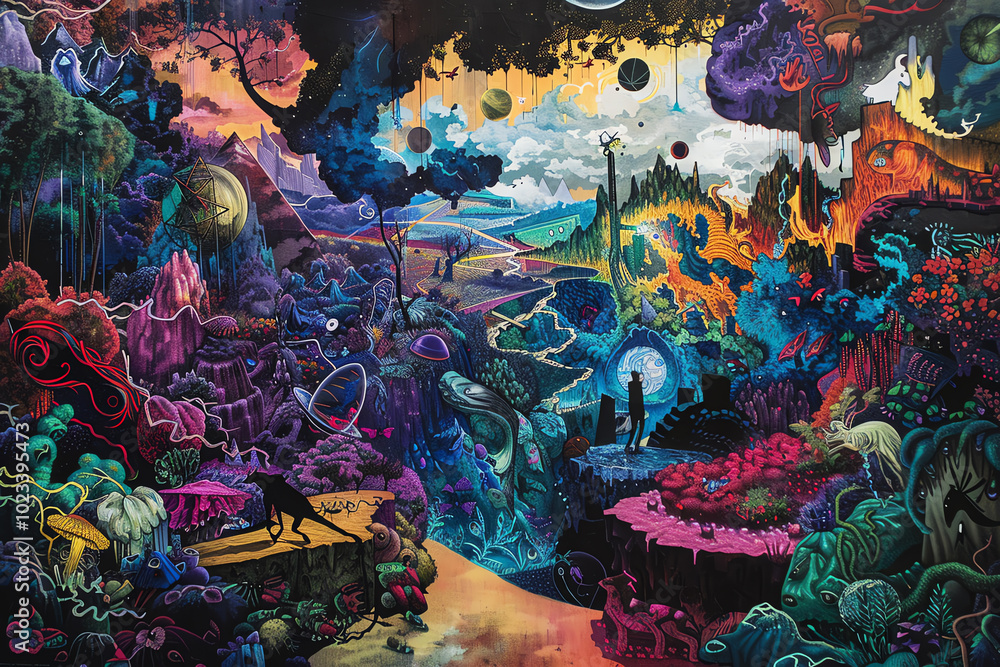 Aufkleber capture a wide-angle view tragedy narrative in acrylic painting style, focusing on intricate details
