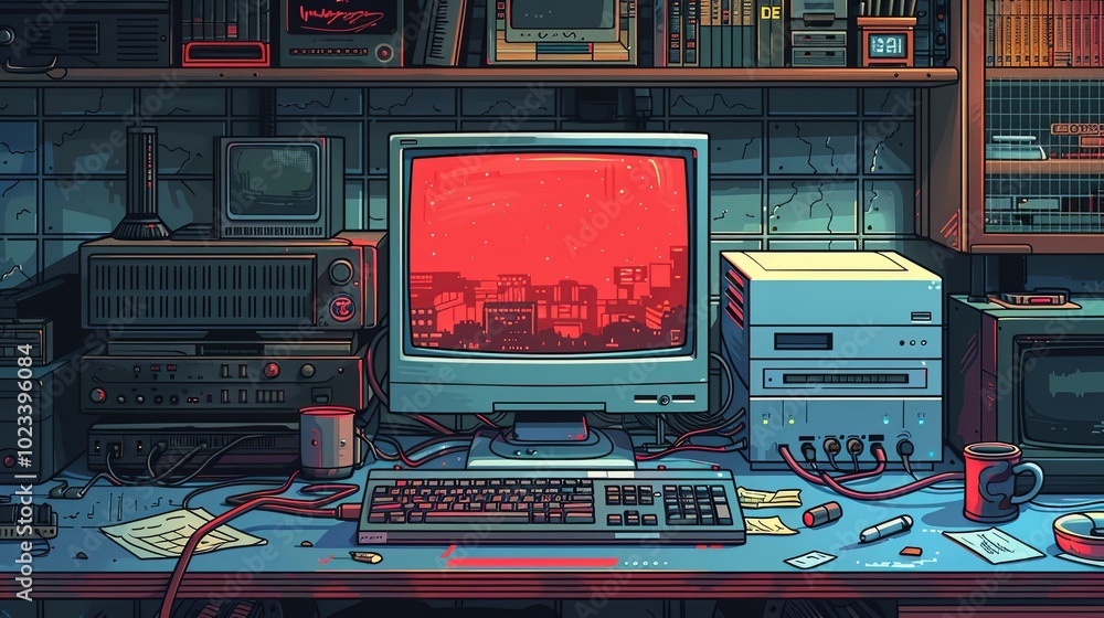 Fototapete retro y2k page, computer window interface. vector pc desktop. blue, rave screen background in old 20