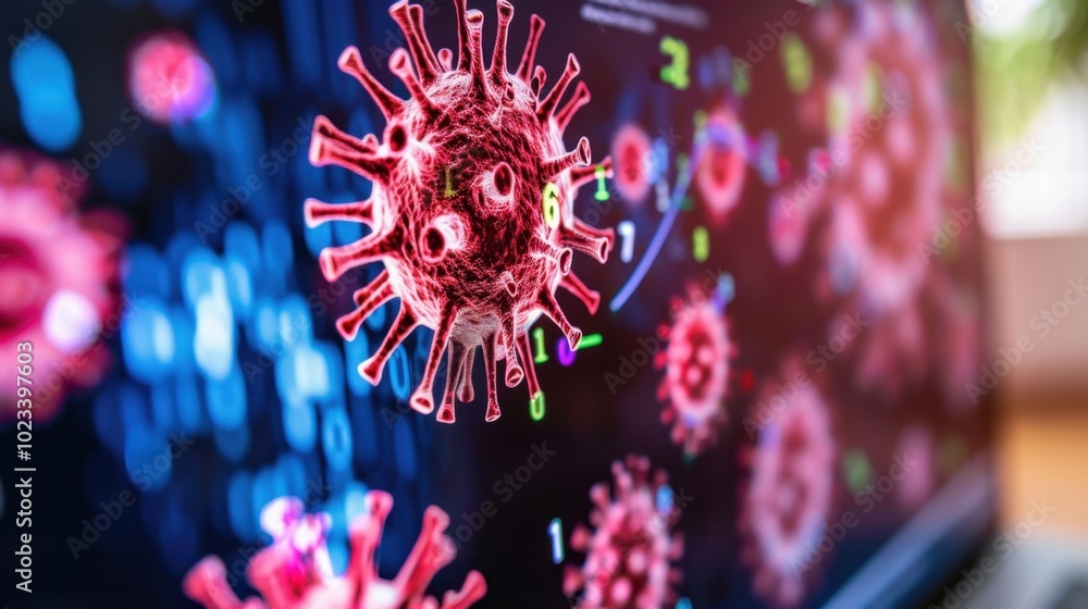Poster digital representation of coronavirus particle structure