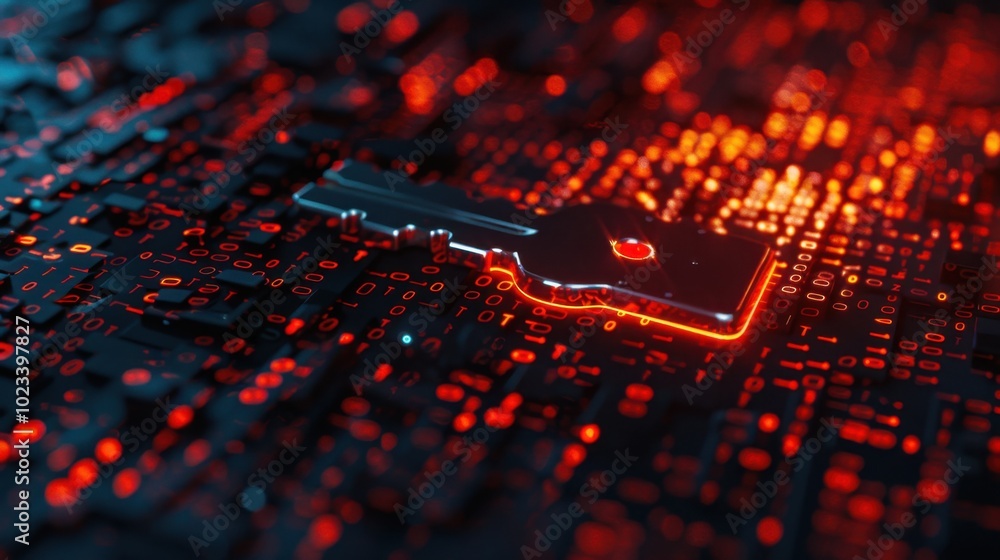 Poster digital key on binary background with red highlights