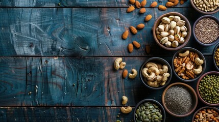 Variety of Nuts and Seeds on Wooden Table