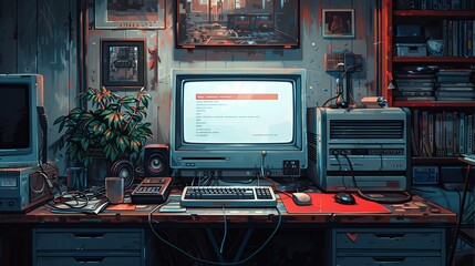 Retro y2k page, computer window interface. Vector pc desktop. Blue, rave screen background in old 2000s aesthetic style with loading bar, program error, e-mail, puzzle game, player, login and password