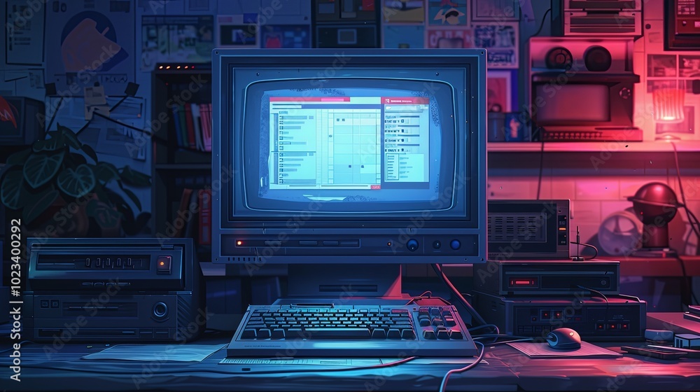 Fototapete retro y2k page, computer window interface. vector pc desktop. blue, rave screen background in old 20