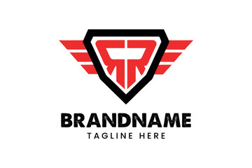 Bold shield and wings logo with red accents for security and defense companies