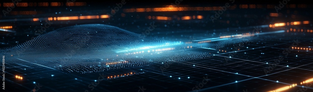 Poster Digital technology music background. Computer network technology. Digital science concept. Digital technology background. Purple purple technology light neon background.
