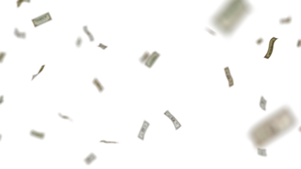 Many USA 100 dollars bill falling from the sky