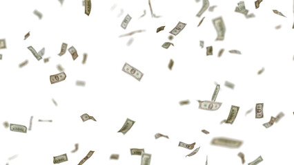 Many USA 100 dollars bill falling from the sky