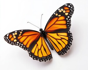 Fototapeta premium Monarch Butterfly On White. Beauty and Elegance of a Cheerful Flying Insect