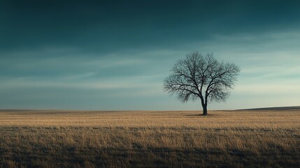 Lonely tree in a vast open field