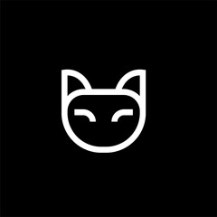 minimalist modern simple flat line art cute cat head face pet shop logo black and white vector