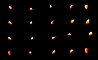 Collection of different candle flame on black background