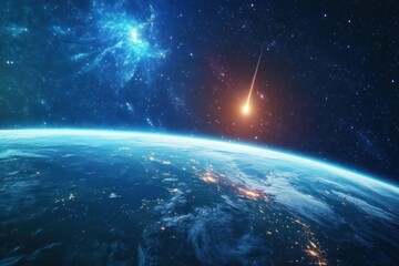 Stunning Earth View With Comet in Space